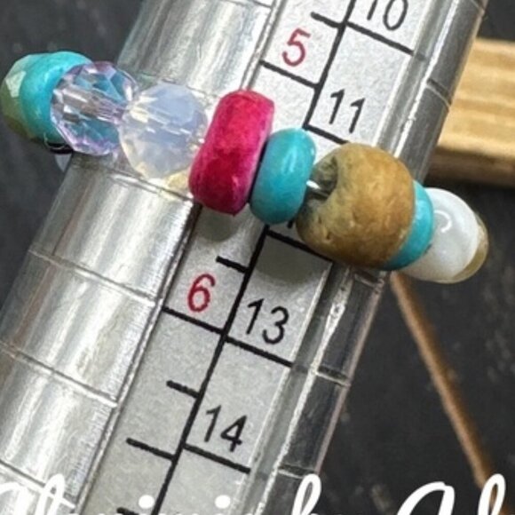 turquoise beaded handmade ring band for stacking/colorful/bohemian - Picture 1 of 8